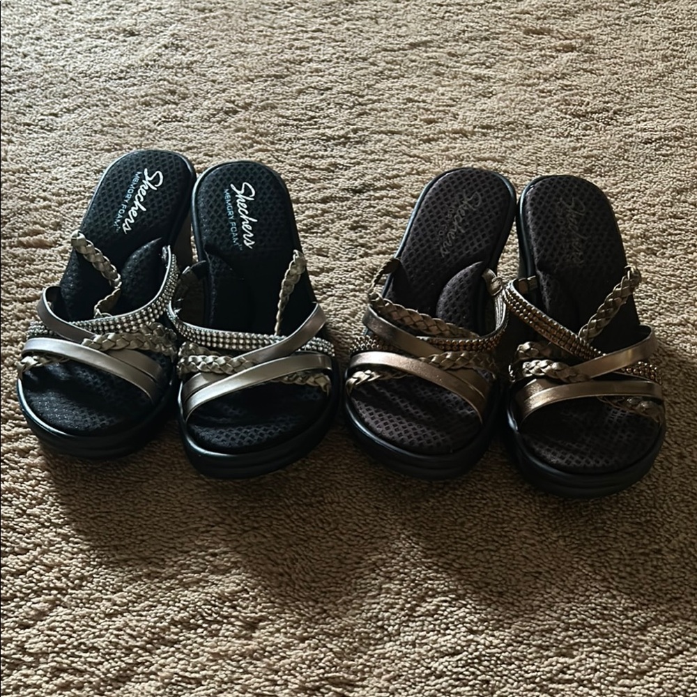 Skechers Metallic Slide Sandals 7.5 SILVER & BRONZE LIKE NEW